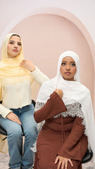 Lace Trim Plain Modal Hijab
