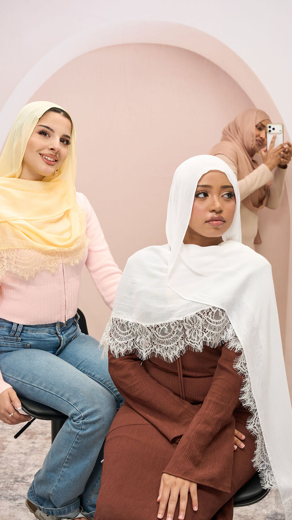 Lace Trim Plain Modal Hijab