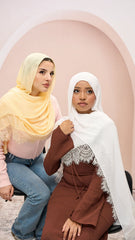 Lace Trim Plain Modal Hijab