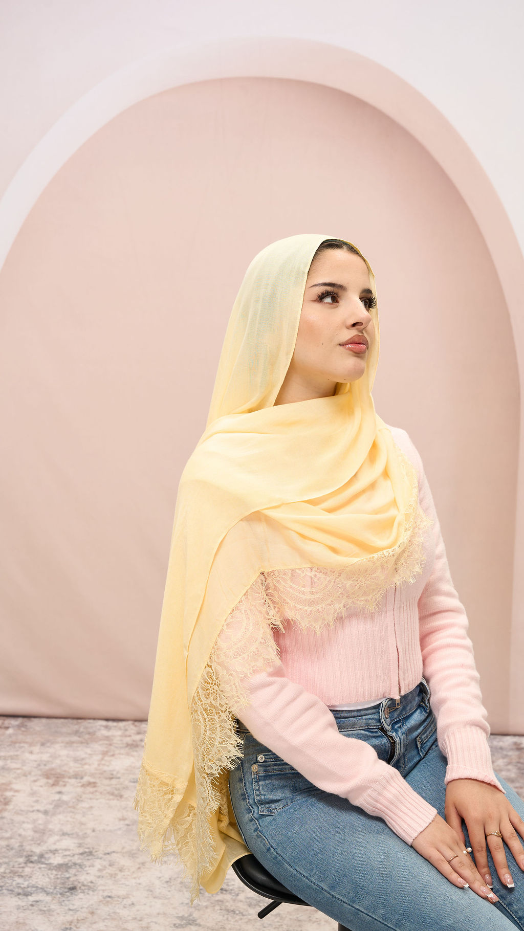Lace Trim Plain Modal Hijab