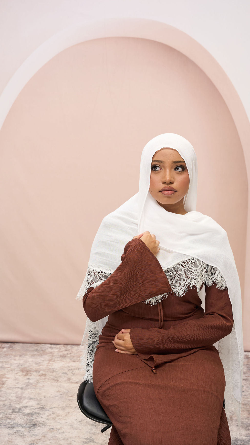 Lace Trim Plain Modal Hijab